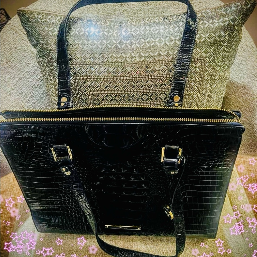 Brahmin Navy Blue Tote Bag with Structured Design